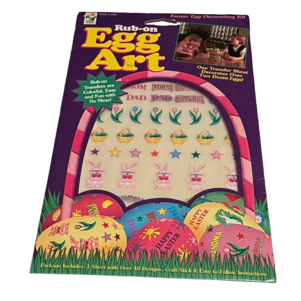 Rub-on Egg Art Transfers Easter Egg Decorating Kit VTG 1995 Color Clings #5800